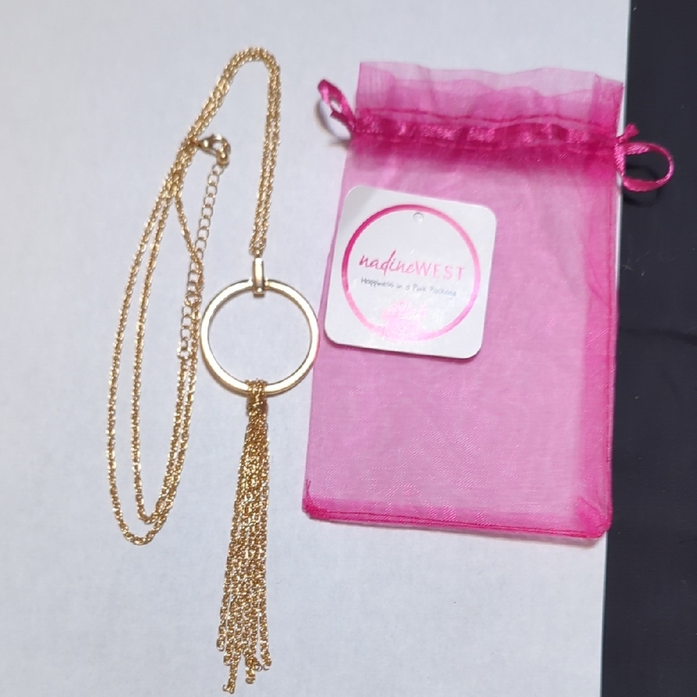 Nine West Gold Circle Tassel Necklace, 30 Inch Chain